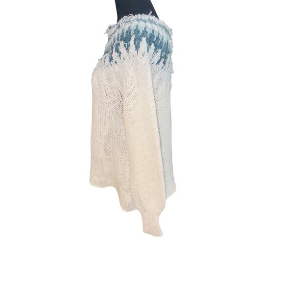Free People Baltic Fair isle Oversized Pullover Sweater, Blue, Ivory XS Preppy - Picture 5 of 9